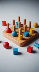 Obraz premium Wooden rehabilitation tool on a plain surface designed for physical therapy exercises emphasizing fine motor skills and grip strength recovery, clinic, support, fine motor skills