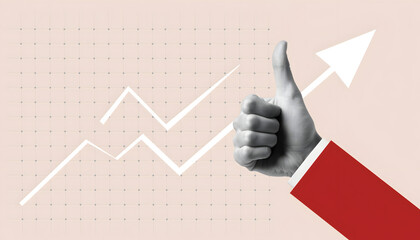 Business Success With Thumbs Up And Growth Arrow