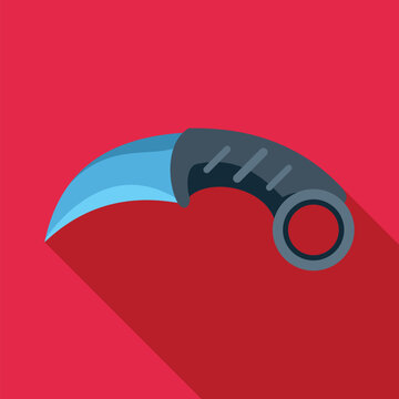 Curved blade karambit knife icon featuring a flat design with a long shadow