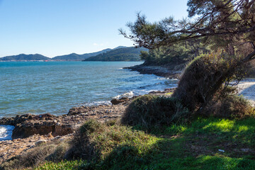 Landscape of coastline of Thassos island, Greece
