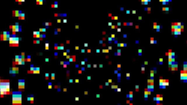 Colorful tiny pixels animation on black background