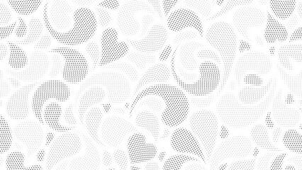 Seamless pattern with floral elements, Seamless Paisley Halftone Dot Pattern With Black Curved Shapes And Minimalist Geometric Art Background Vector Illustration