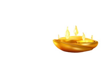 illustration 3D of stylish oil lamps in elegant bowl shiny isolated on yellow and fleck of light background for lively celebration