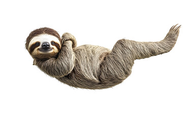 Sloth Animal of Costa Rica on white background isolated funny animal hanging on tree branch scratching belly cute funny and chilled