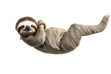 Sloth Animal of Costa Rica on white background isolated funny animal hanging on tree branch scratching belly cute funny and chilled