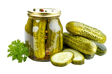delicious marinated pickled cucumbers isolated on white background