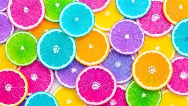 Vibrant Rainbow Citrus Fruit Slices Close-up Background - Powered by Adobe