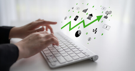 A concept of financial growth and economic success. An upward trend in business investment, profit,...