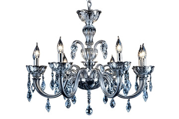 luxury classic silver chandelier with white gem decoration isolated on black background with clipping path