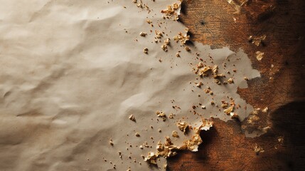 Textured paper background with torn edges and golden fragments, abstract composition with luxury feel and copy space.