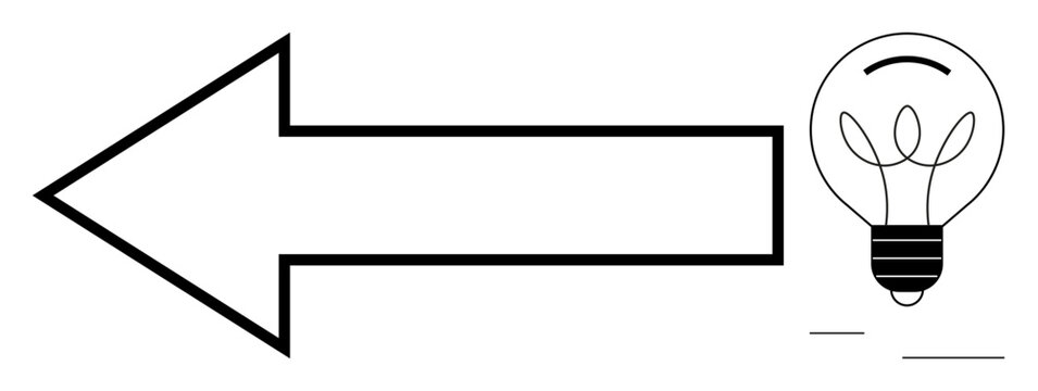 Creativity, problem-solving, innovation, decision-making, guidance, business planning. A left-pointing arrow next to a light bulb. Creativity and problem-solving concept