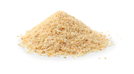 Pile of granulated dried garlic isolated on white