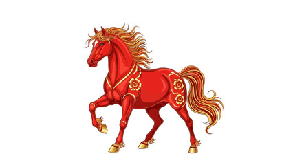 Red Horse with Golden Decorations Running.