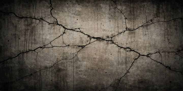 Abstract grunge background of a dirty gray concrete surface featuring an old cracked stone wall texture with a rough broken pattern on weathered cement material
