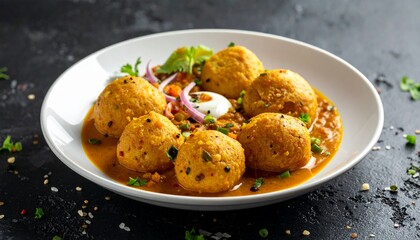 Dal Bafla with Spiced Vegetable Curry. Traditional Indian Food