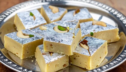 Kaju Katli Diamond-Shaped Sweet. Traditional Indian Food