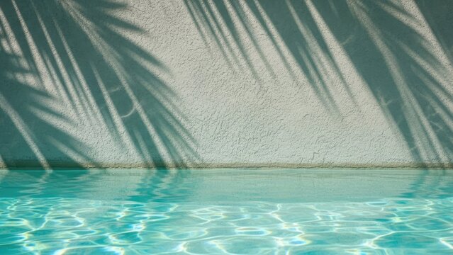 Serene tropical pool with palm shadows on wall and turquoise water