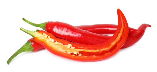 Fresh red chili peppers isolated on white
