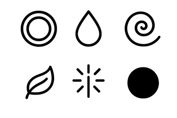 Minimalist Comfort Icons. Ambient comfort set in outline vector style : glowing ring, mellow droplet, tranquil swirl, soft leaf curl, comfort beam, warm circle
