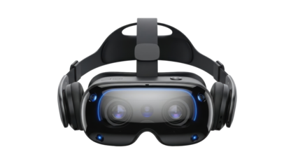 Virtual reality headset used for gaming and simulation in a home setting during an afternoon session