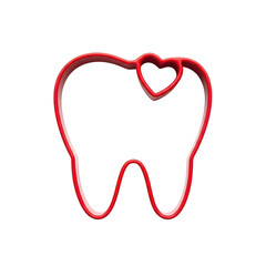 Obraz premium Red heart-shaped tooth outline on white background isolated on transparent background