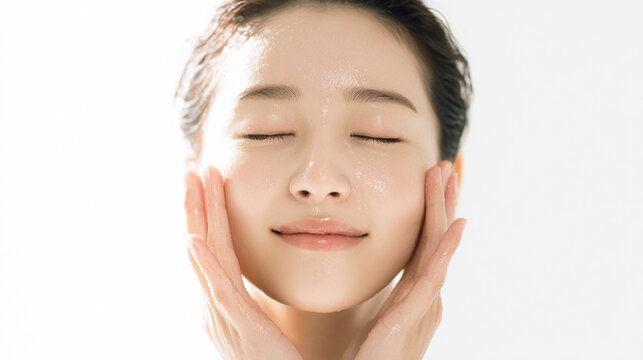 顔に手を添える女性のクローズアップ
