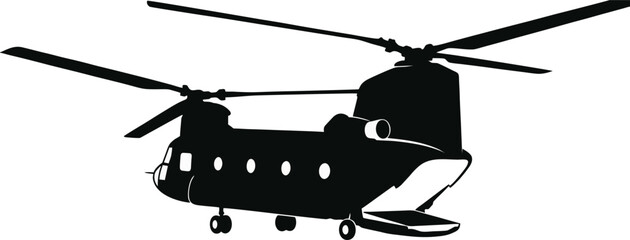 CH-47 Chinook Helicopter Silhouette - Twin-Rotor Military Transport Vector Illustration © Yogaswara