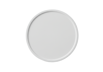 Pristine circular matte white ceramic template, fine texture, debossed line, isolated on transparent background, soft studio light, flat lay, copy space. Minimalist design template concept