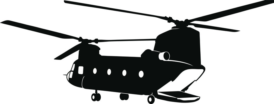 CH-47 Chinook Helicopter Silhouette - Twin-Rotor Military Transport Vector Illustration