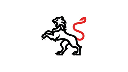 Fototapeta premium Majestic heraldic lion illustration standing on hind legs, powerful symbol of strength, courage, and leadership with red tail