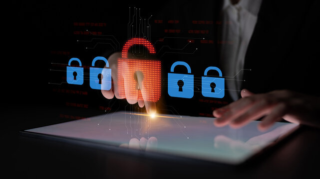 Digital security concept illustrating a cybersecurity breach, with a red unlocked padlock indicating data exposure among secure systems, emphasizing system vulnerability and risk Latch - Powered by Adobe