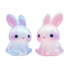 3D Kawaii Bunny Sticker Set, Cute Pastel Rabbits with Glossy Jelly Texture &ndash; Sweet Girly Icon on White Background. Cute Romantic Icon for Valentine&rsquo;s Day Design