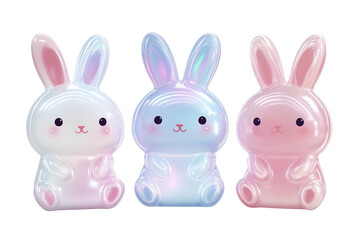 3D Kawaii Bunny Sticker Set, Cute Pastel Rabbits with Glossy Jelly Texture &ndash; Sweet Girly Icon on White Background. Cute Romantic Icon for Valentine&rsquo;s Day Design