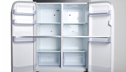 Open empty modern refrigerator, side by side