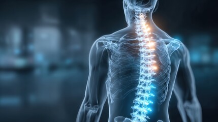 Detailed Illustration of the Human Spine and Treatment Concepts in Medical Visualization