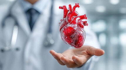 Doctor Holding Heart Model for Cardiologist and Medical Presentation in Modern Clinic Environment