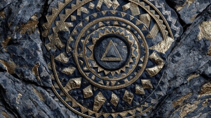 Obraz premium Ancient stone patterns show a mix of geometry and symbols that hint at computation and knowledge. These designs connect to a rich history.