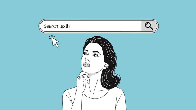 Woman Thinking with Search Bar Illustration.