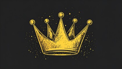 A gold crown illustration against a dark gray backdrop, with spattered yellow highlights