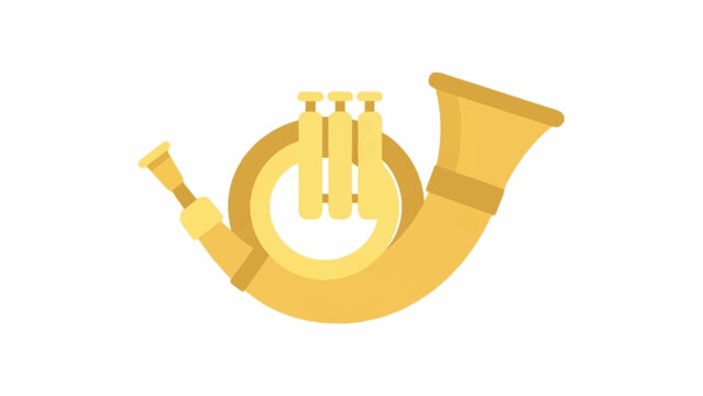 A stylized golden brass musical instrument, resembling a French horn or post horn, depicted as a simple illustration on a clean white background.