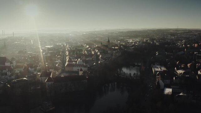 Aerial Drone Views of the Historic City of Freiberg in Saxony, Germany