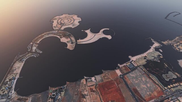 Top aerial drone view of Al Marjan Island Beach in Jazeerat Al Marjan. Ras Al Khaimah. United Arab Emirates