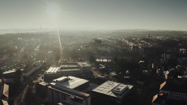 Aerial Drone Views of the Historic City of Freiberg in Saxony, Germany