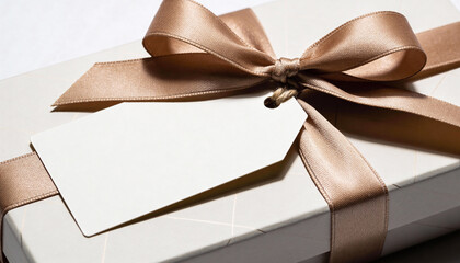 Fototapeta premium Gift Box with Blank Tag and Ribbon