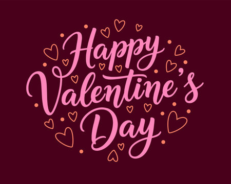 Romantic Valentine's Day Greeting Calligraphy Artwork with Pink Script and Hearts Design