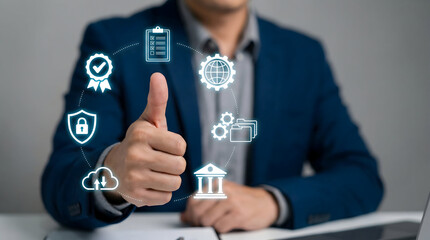Businessman Showing Thumbs Up for Business Reliability and Security