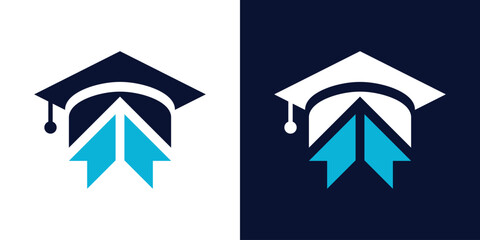 Dual meaning logo combining an arrow and graduation cap, symbolizing learning progress, achievement, ambition, and forward movement toward future success.