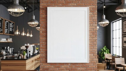 Modern Coffee Shop Interior with Blank Sign.
