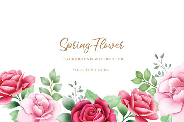 Elegant Watercolor Roses Floral Background with Green Leaves