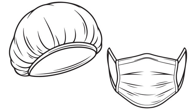 Professional surgical hair cap and disposable face mask for clinical hygiene safety protocols and pharmaceutical industry safety compliance business standards resources.